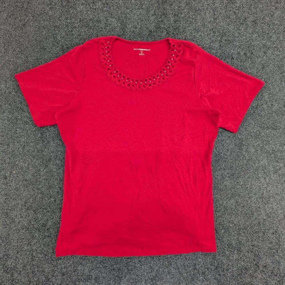 Allison Daley Top Womens 2X Red Short Sleeve Round Neck Plus Size Casual Blouse